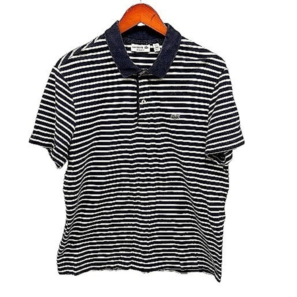 Lacoste Striped Regular Fit Polo Shirt Mens XL Blue Tennis Prep Short Sleeve